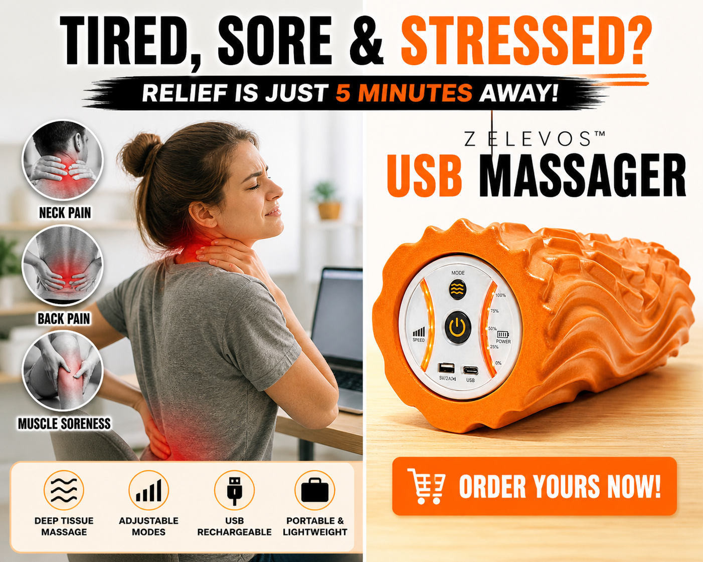 ZELEVOS USB Electric Deep Tissue Massage Roller ⚡💪