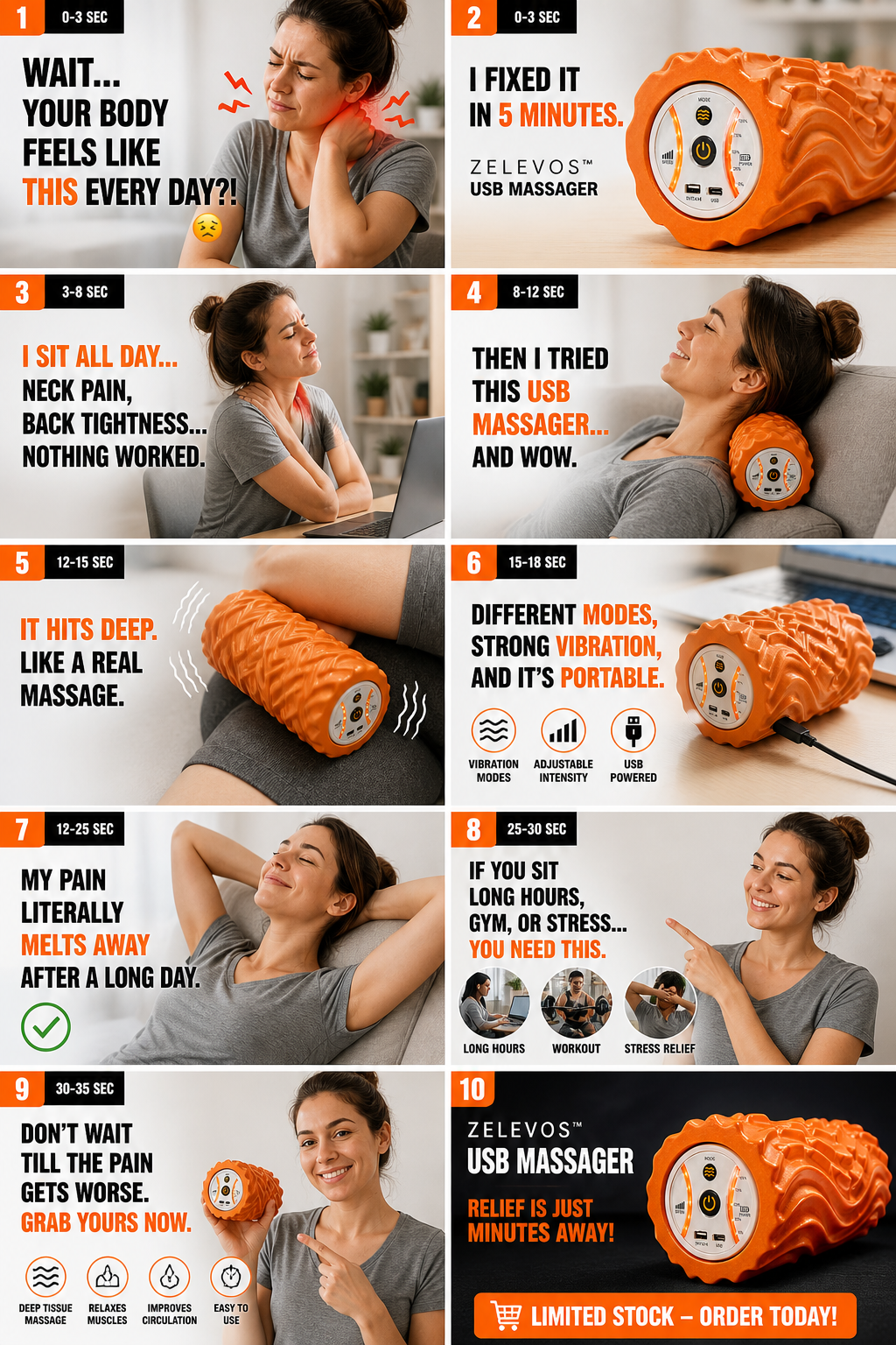 ZELEVOS USB Electric Deep Tissue Massage Roller ⚡💪