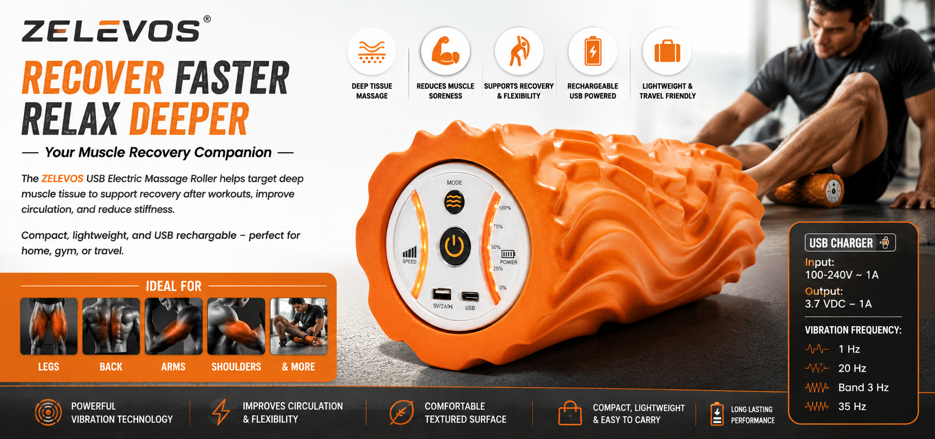 ZELEVOS USB Electric Deep Tissue Massage Roller ⚡💪
